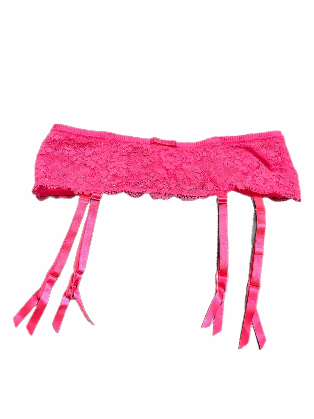 90s/Y2K European Vintage Floral Lace & Rhinestone Garter Belt (Pink) Size M